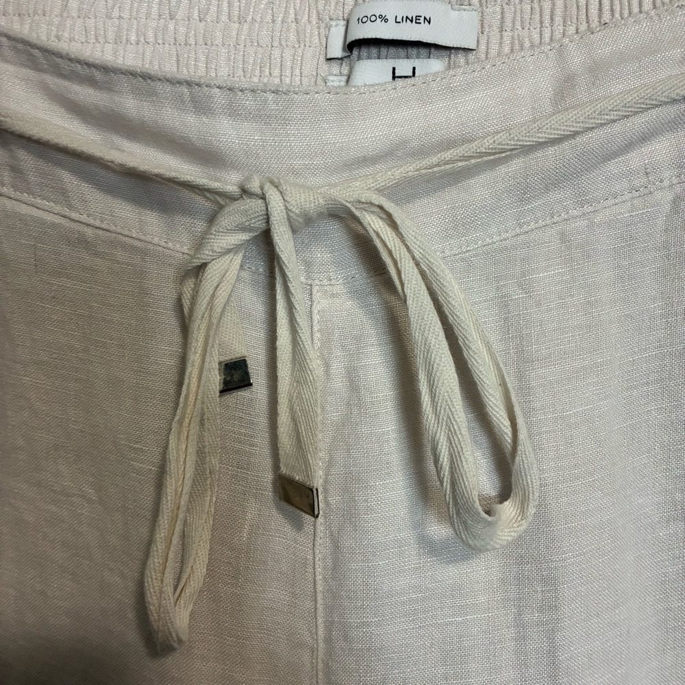 Halston Heritage Cream Linen Wide Leg Pants Drawstring Size L - Picture 3 of 7